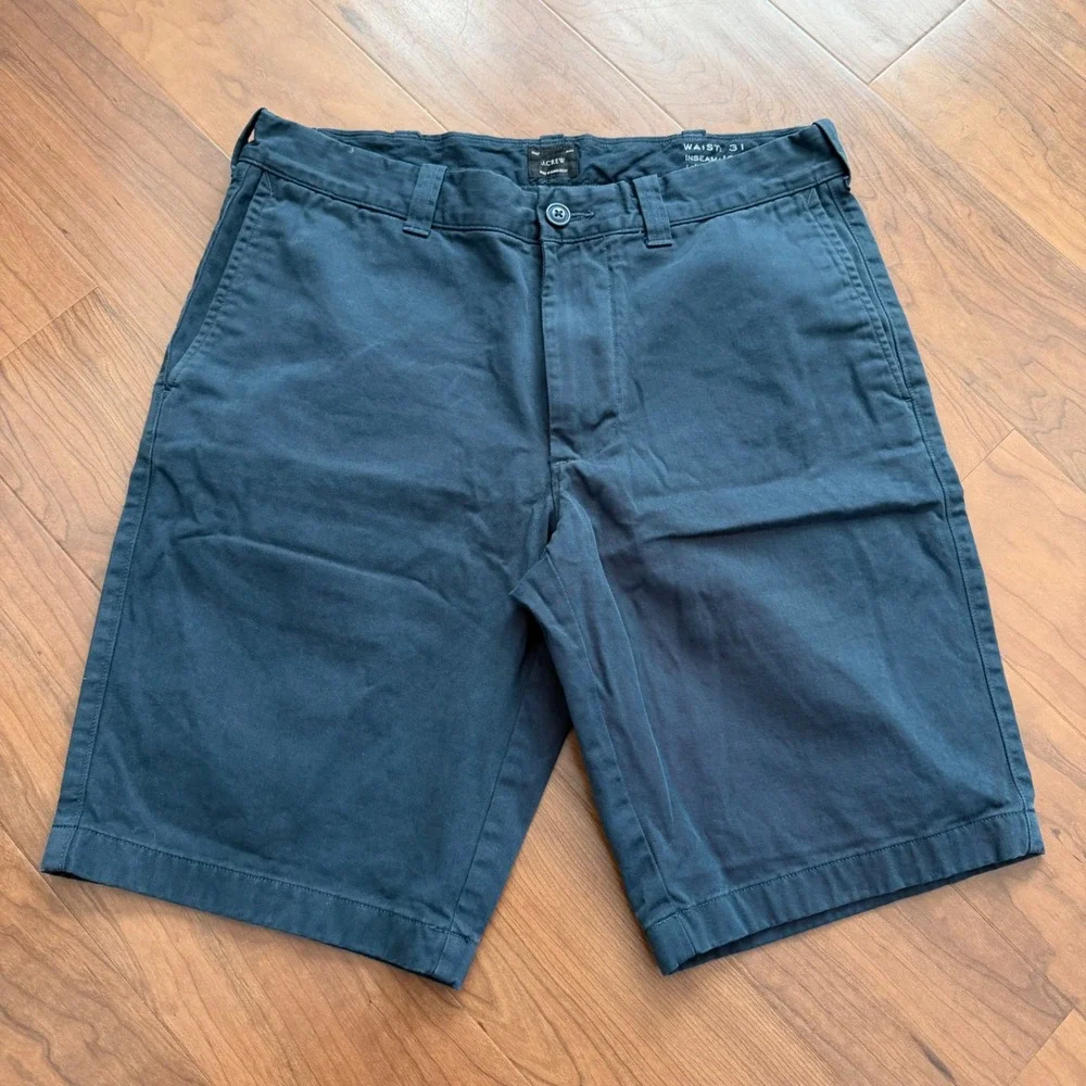 J. Crew Mens Chino Flat Front‎ Shorts Size 31 Blue 100% Cotton Casual Preppy